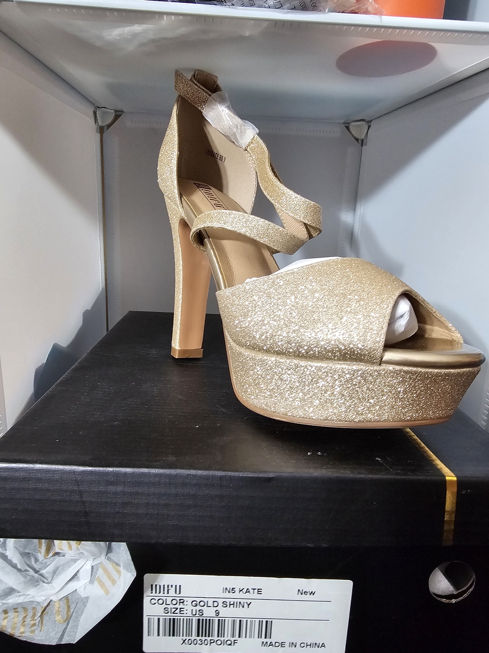 Women's Gold Glitter Platform High Heel Sandals